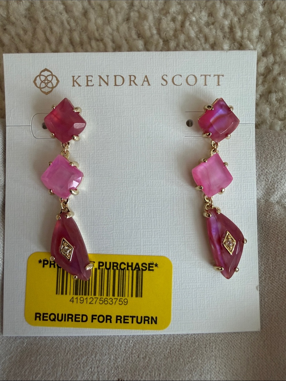 Kendra Scott Pink  Bianca linear Dangle Earrings - Gold Tone, NWT